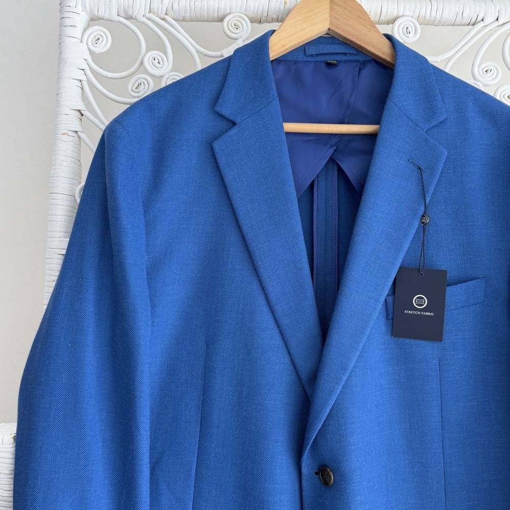 Jos A Bank Blazer Mens 46R Blue Stretch Tailored Fit Sport Coat Dinner Jacket - Picture 2 of 15